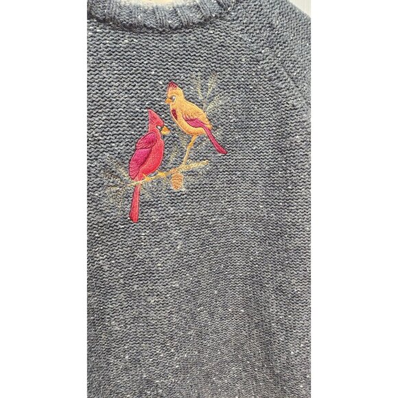 WOOLRICH Vintage Heathered Gray Knit Sweater With Cardinal Bird Embroidery - Picture 4 of 10